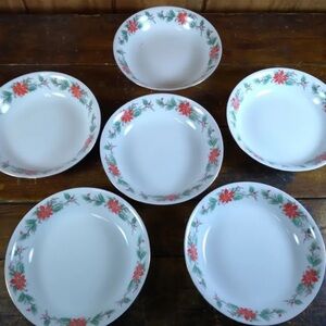 Trisa China 1693 Poinsettia & Holly - LOT OF (6) 8" COUPE SOUP BOWLS